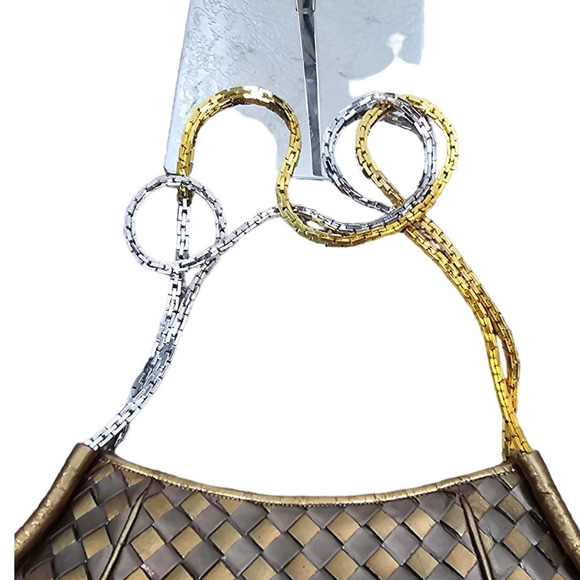 Finesse Lamodel Leather Braded Gold Silver Tones Handbag Purse - Picture 7 of 9